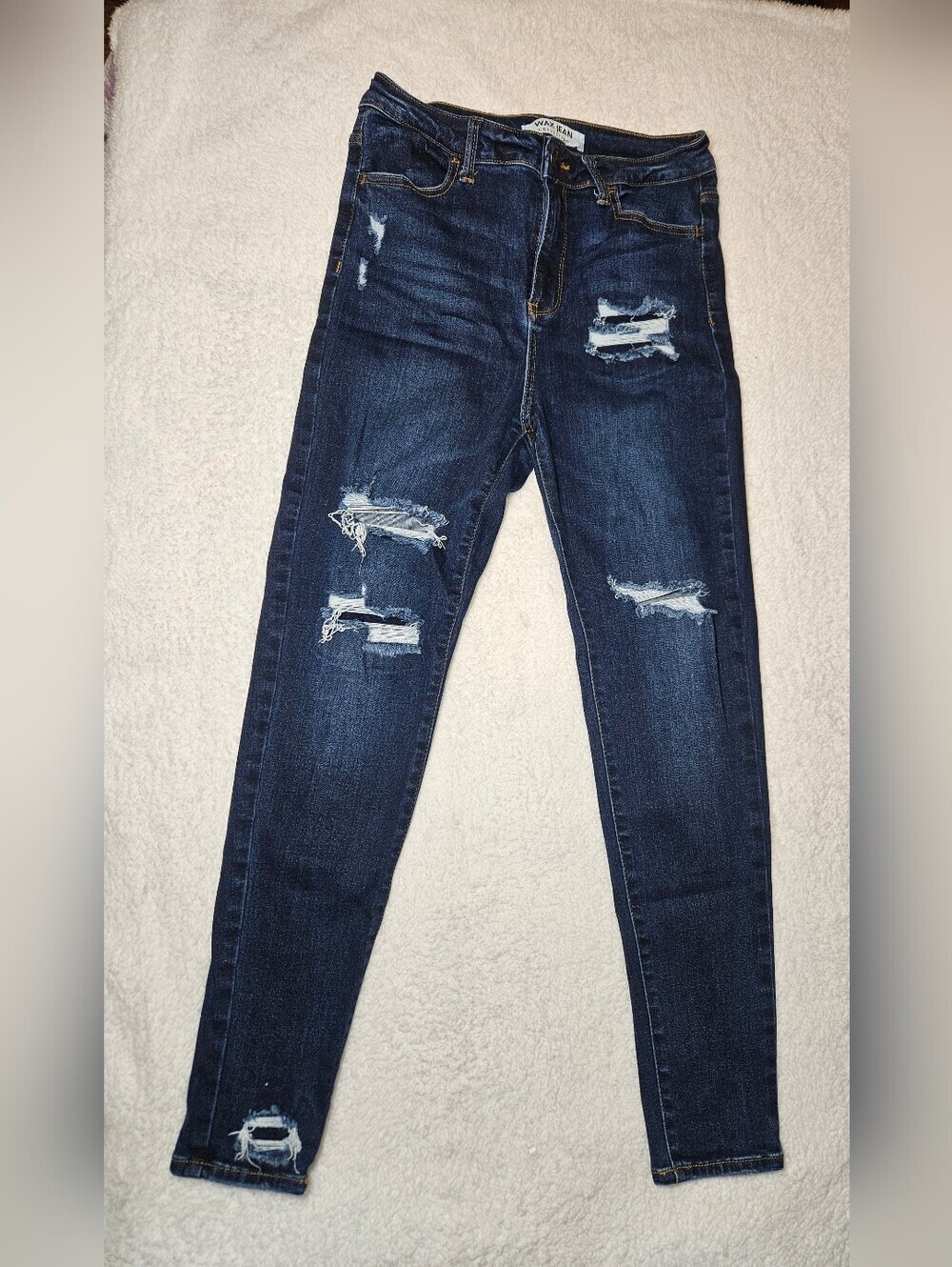 Wax Jean Collection Dark Blue Distressed Skinny Jeans